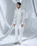 White Moire Neo Indo Western with pants