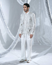 White Moire Neo Indo Western with pants