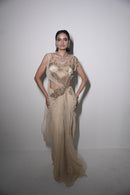 Midnight golden draped saree set