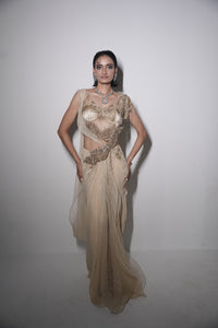 Midnight golden draped saree set