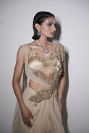 Midnight golden draped saree set