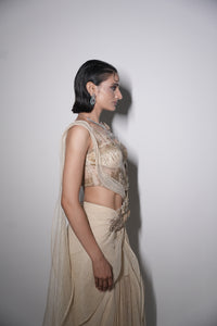 Midnight golden draped saree set