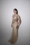 Midnight golden draped saree set