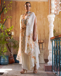 CAPE WITH SCALLOP KURTI AND DRAPE PANTS