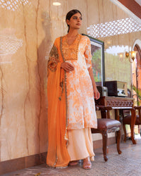 PLEATED TANGERINE WITH WHITE BASE KURTI DRESS