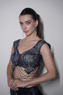 Midnight navy blue indo western set
