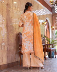 PLEATED TANGERINE WITH WHITE BASE KURTI DRESS