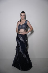 Midnight navy blue indo western set