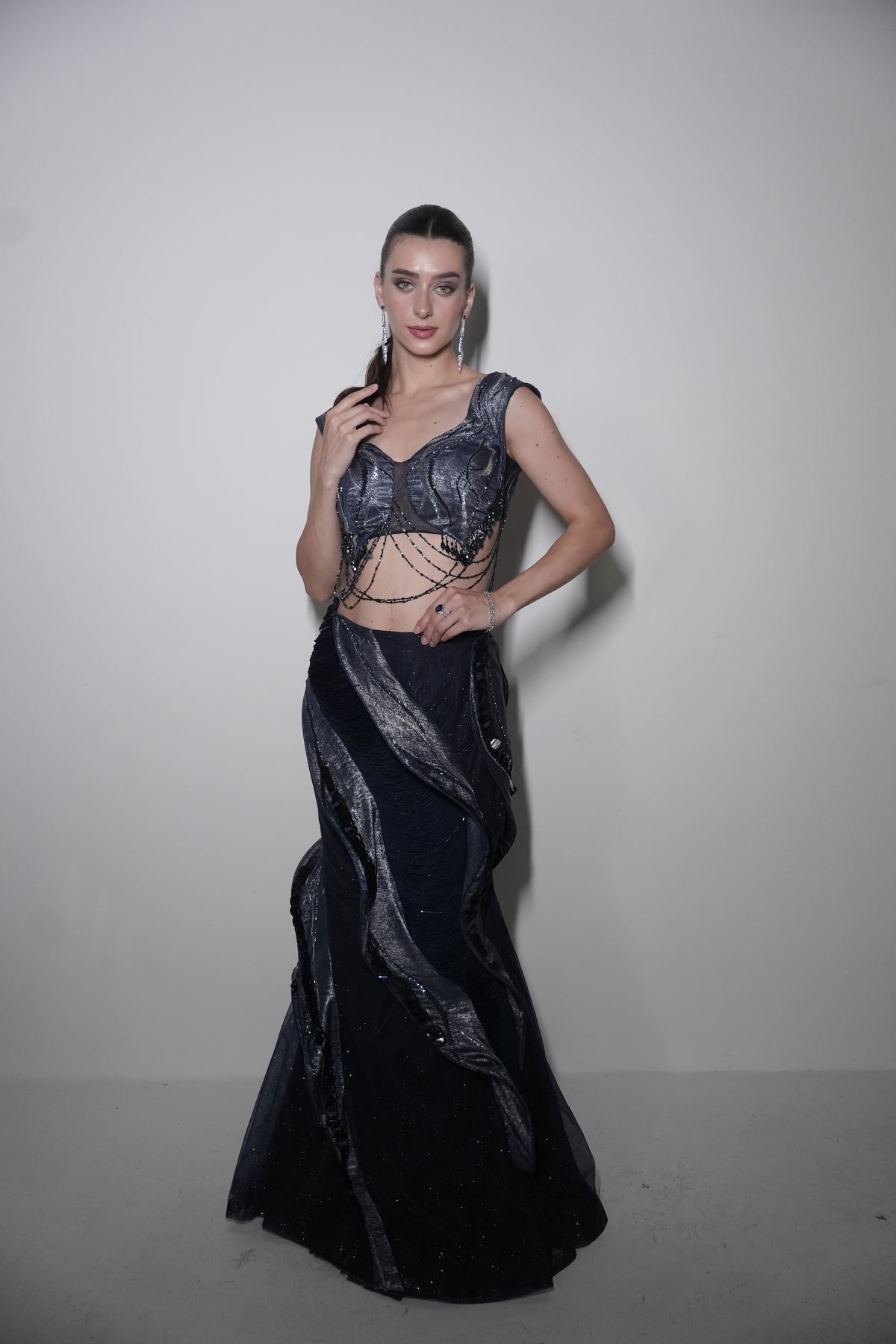 Midnight navy blue indo western set
