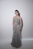 The midnight silver draped saree set