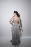 The midnight silver draped saree set