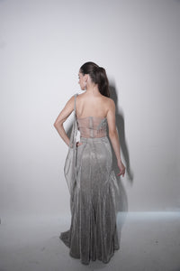 The midnight silver draped saree set