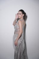 The midnight silver draped saree set