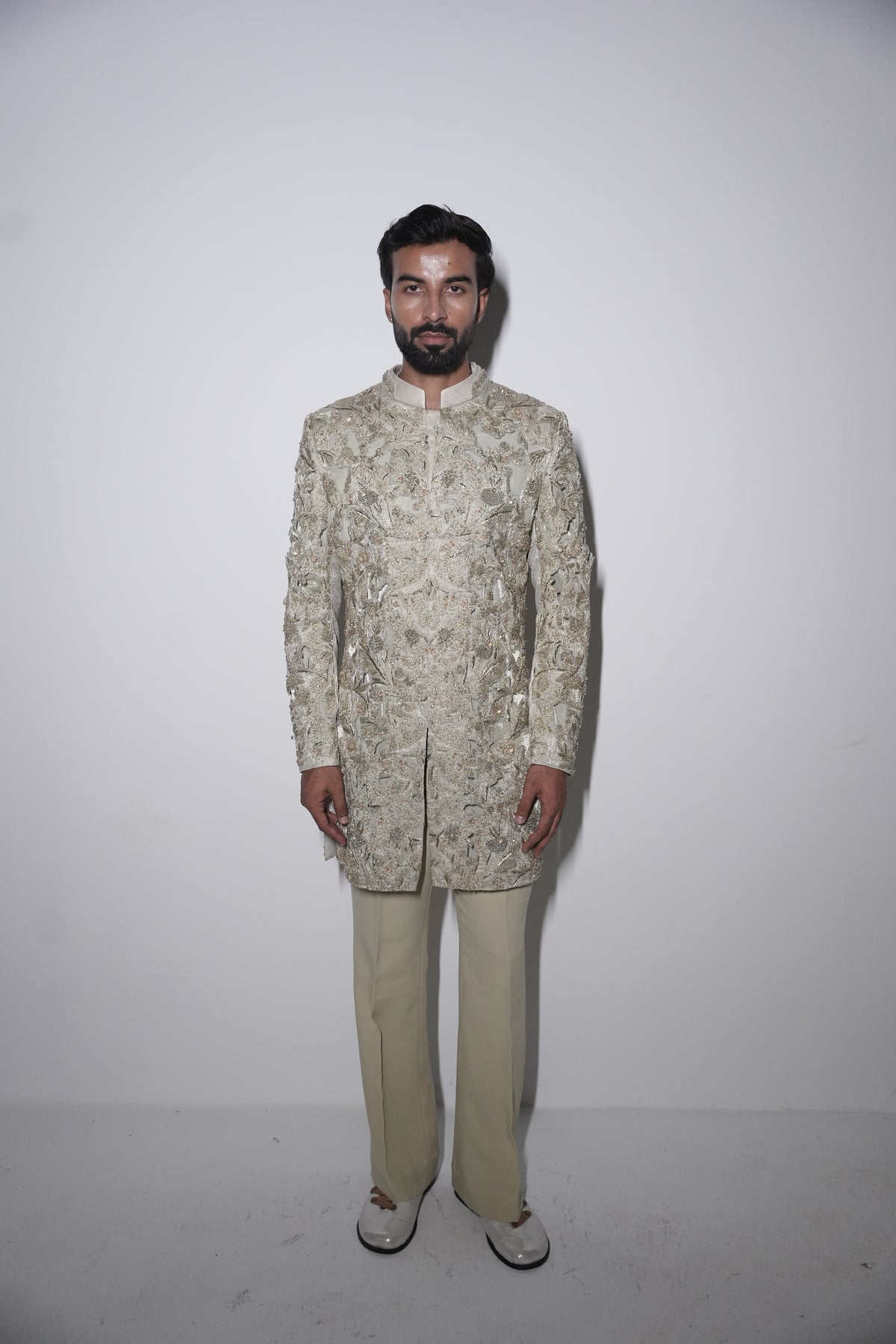 Gilded cut work sage mint indowestern