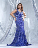 Electric Blue Neo Gown with Trail