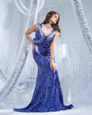 Electric Blue Neo Gown with Trail
