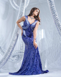 Electric Blue Neo Gown with Trail