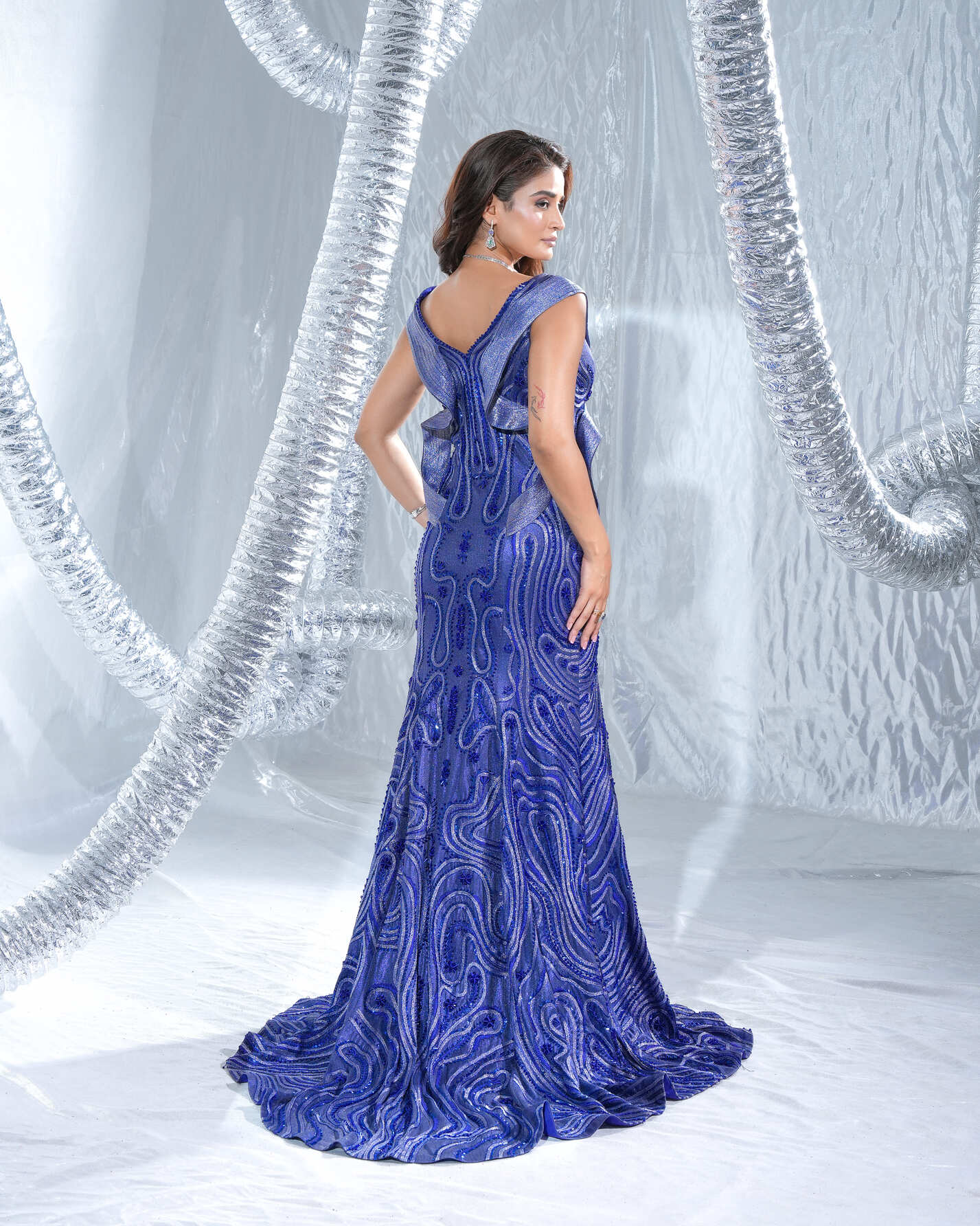 Electric Blue Neo Gown with Trail