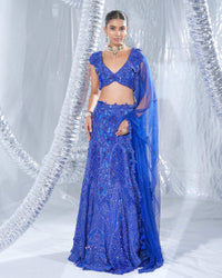 Electric blue Neo lehenga With Sheer Dupatta