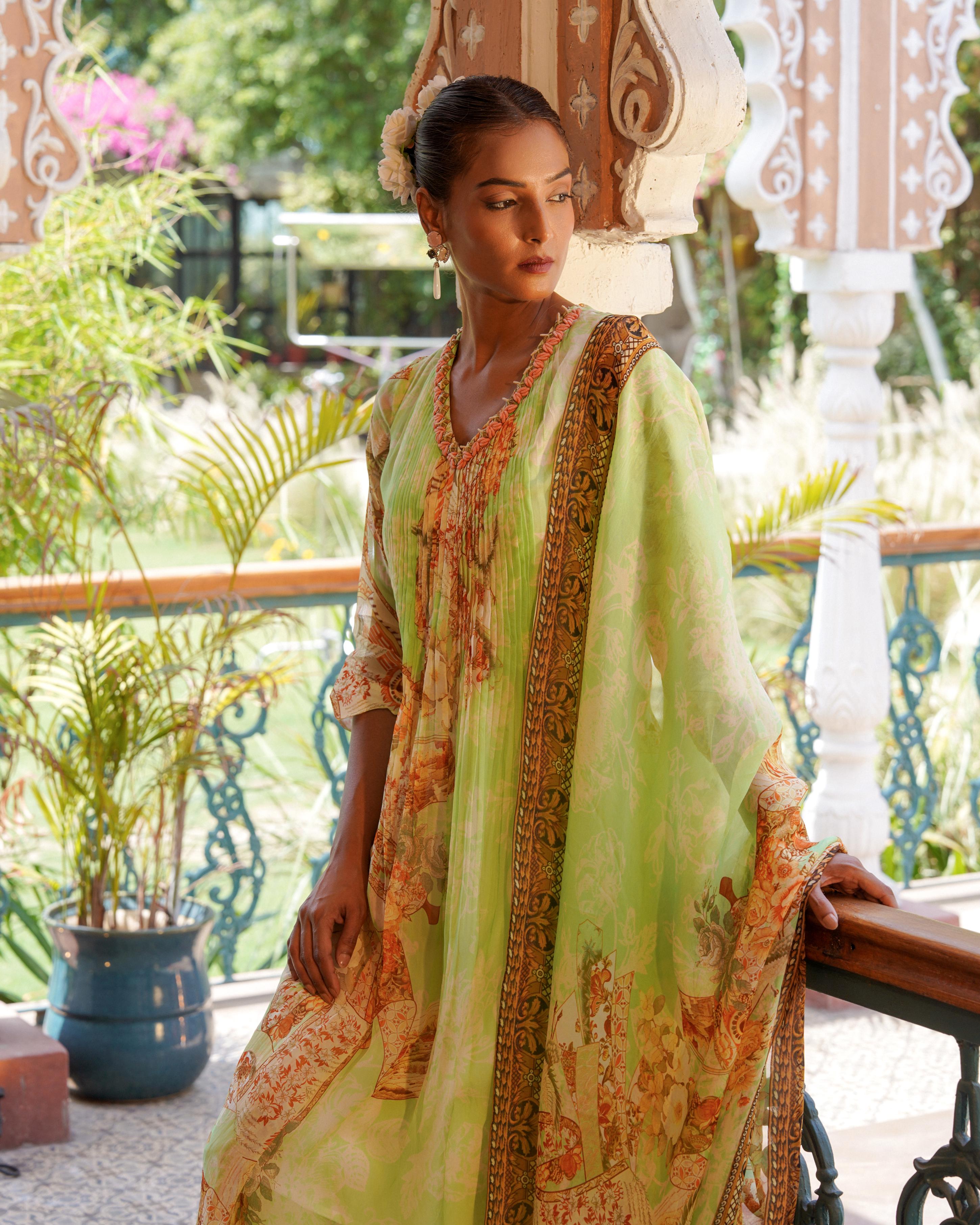 PLEATED PARAKEET KURTI DRESS