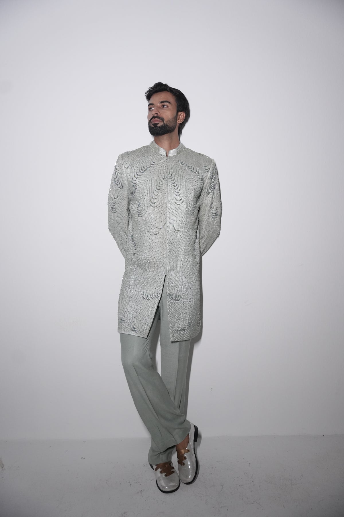 The gilded shine Grey Strip  Coat set