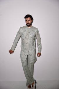 The gilded shine Grey Strip  Coat set