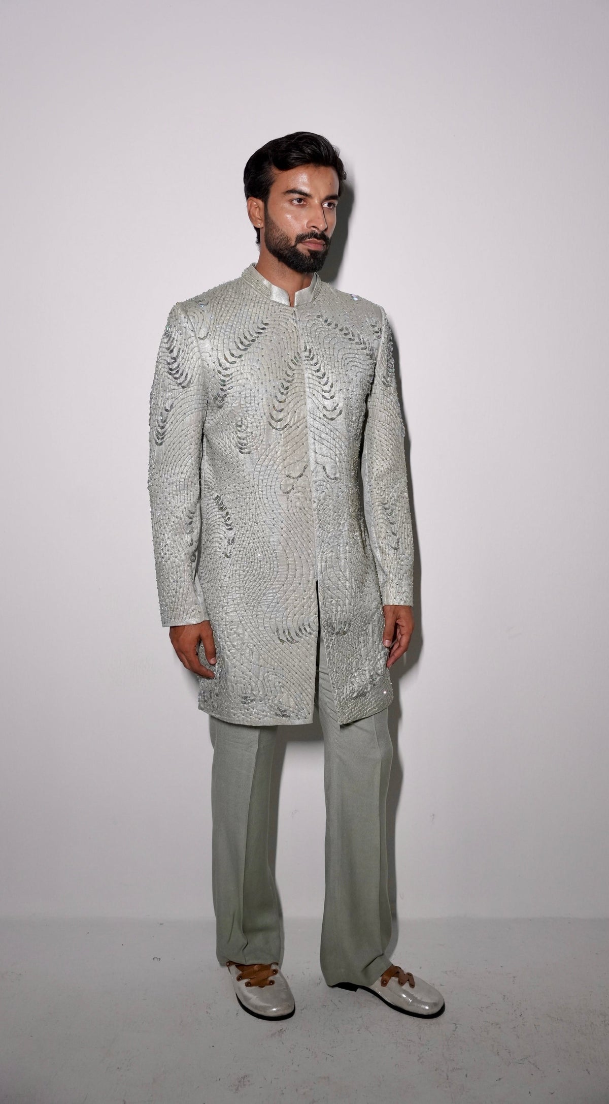 The gilded shine Grey Strip  Coat set