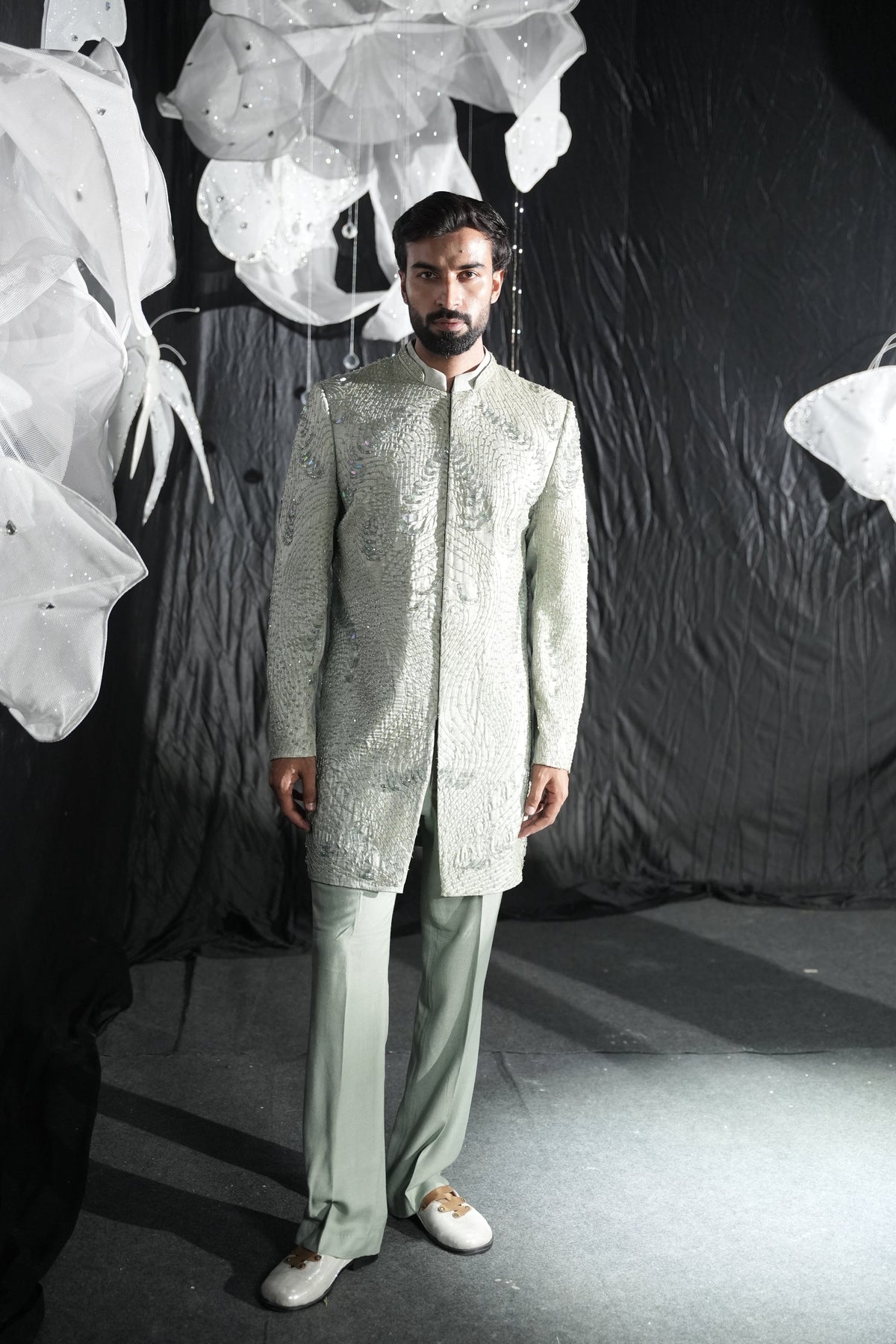 The gilded shine Grey Strip  Coat set