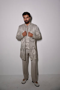 Moonlit Greyis 7d panelled longline ind-western set