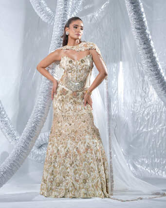 SERENE NEO CORD GOWN WITH ORNATE BELT