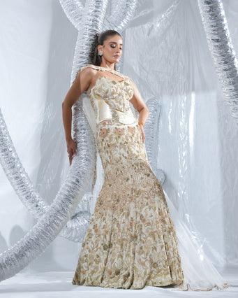 SERENE NEO CORD GOWN WITH ORNATE BELT