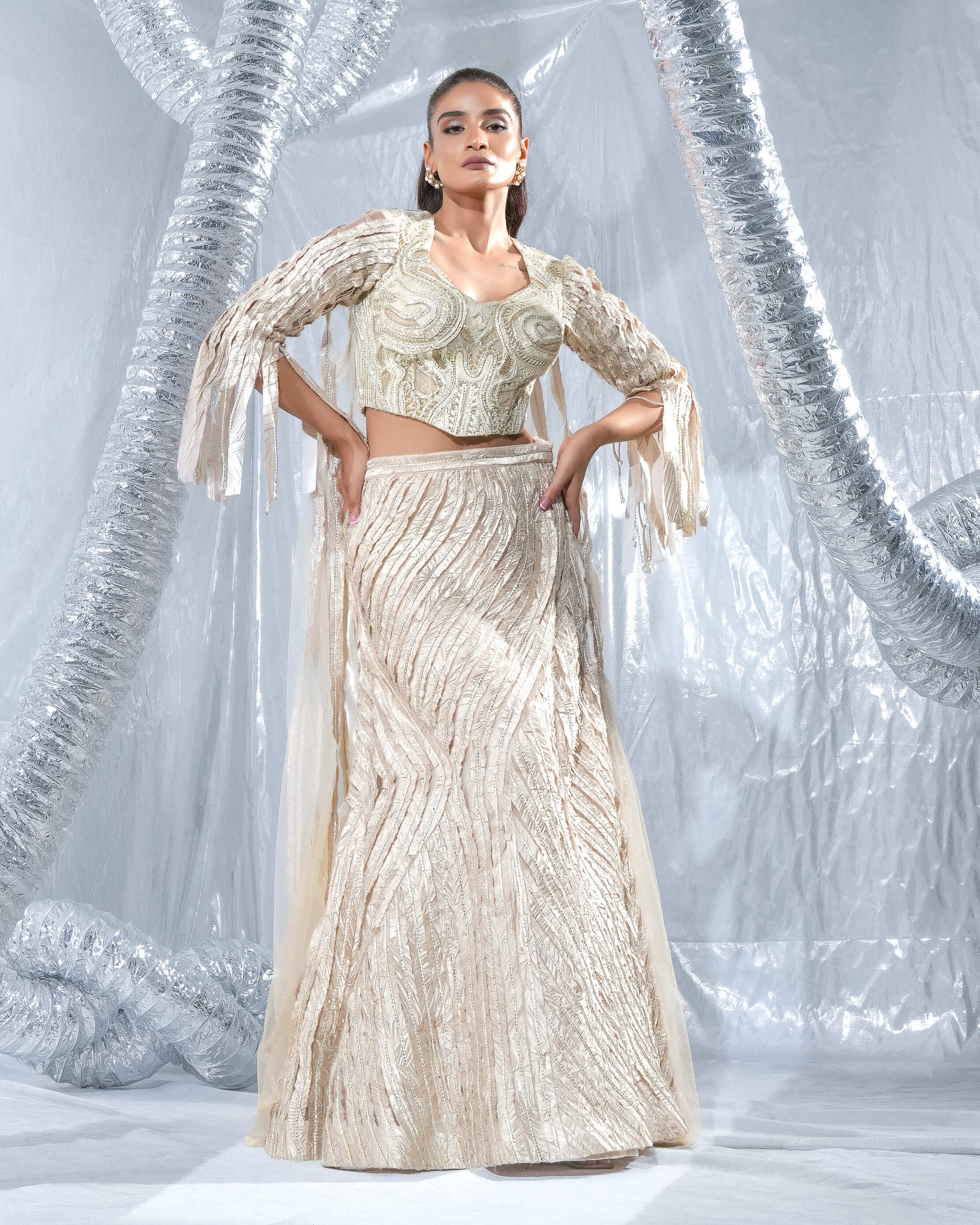 Champagne Cream Neo Lehenga with blouse