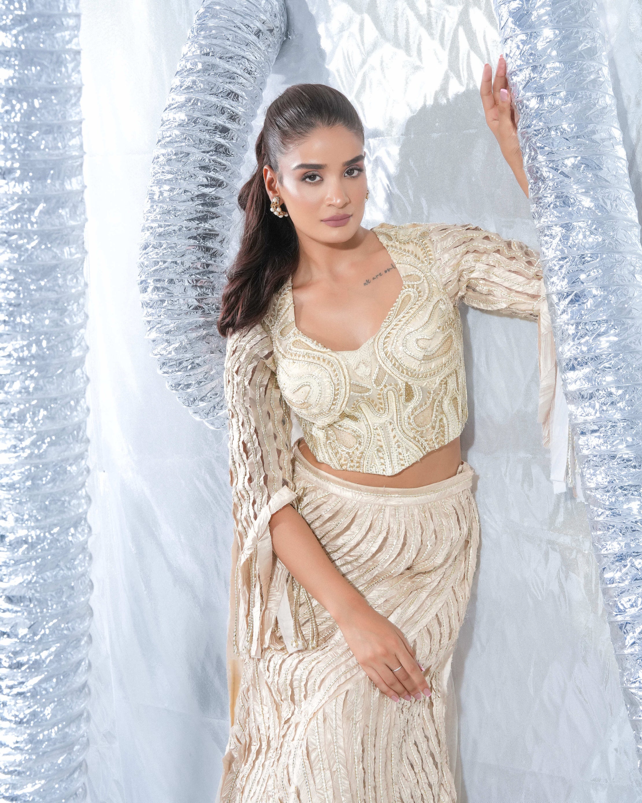 Champagne Cream Neo Lehenga with blouse