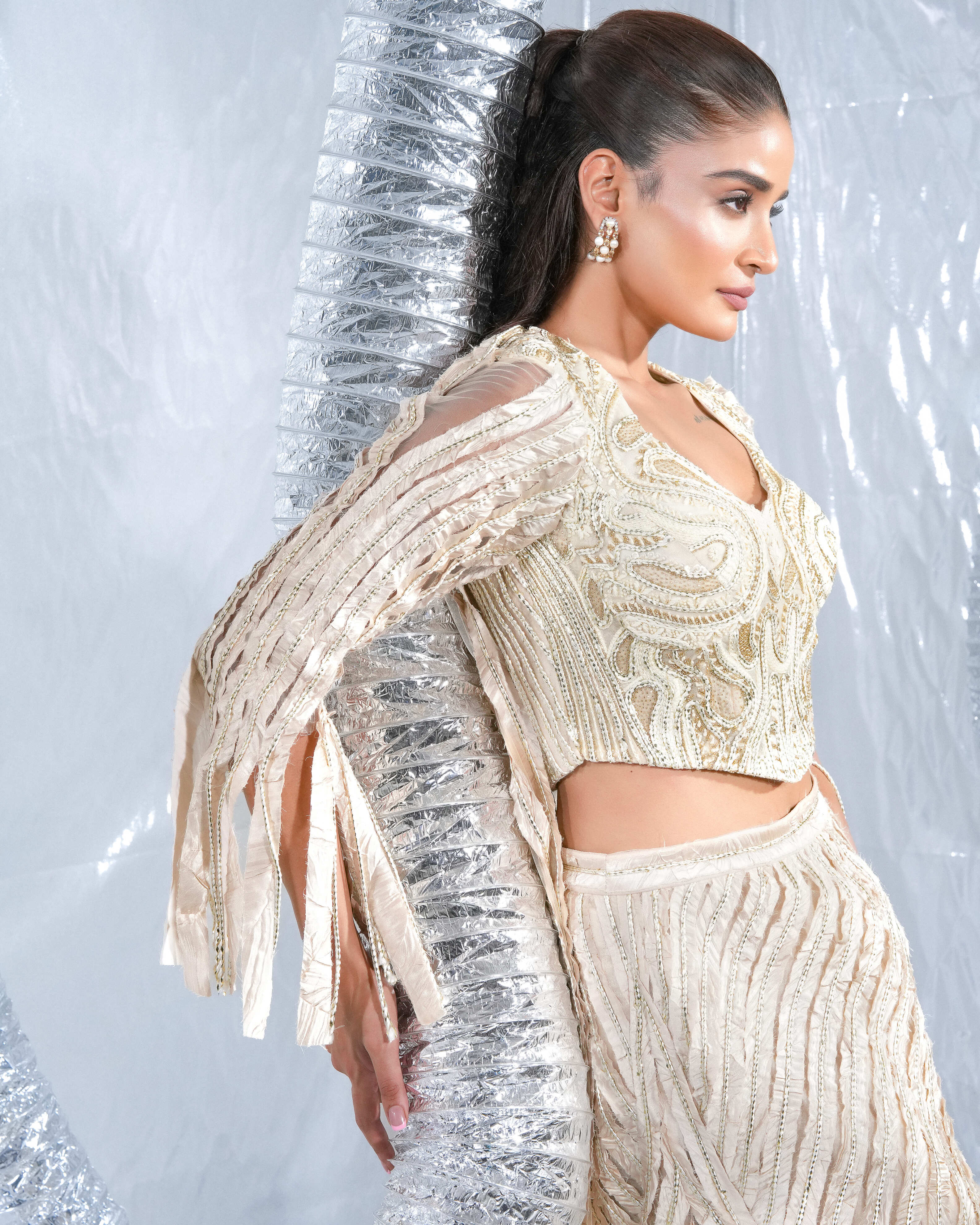 Champagne Cream Neo Lehenga with blouse