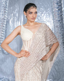 Blush Pink Saree And Corset With Neo Cape