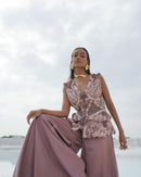 V-Neck Faded Kallied Plazzo Set