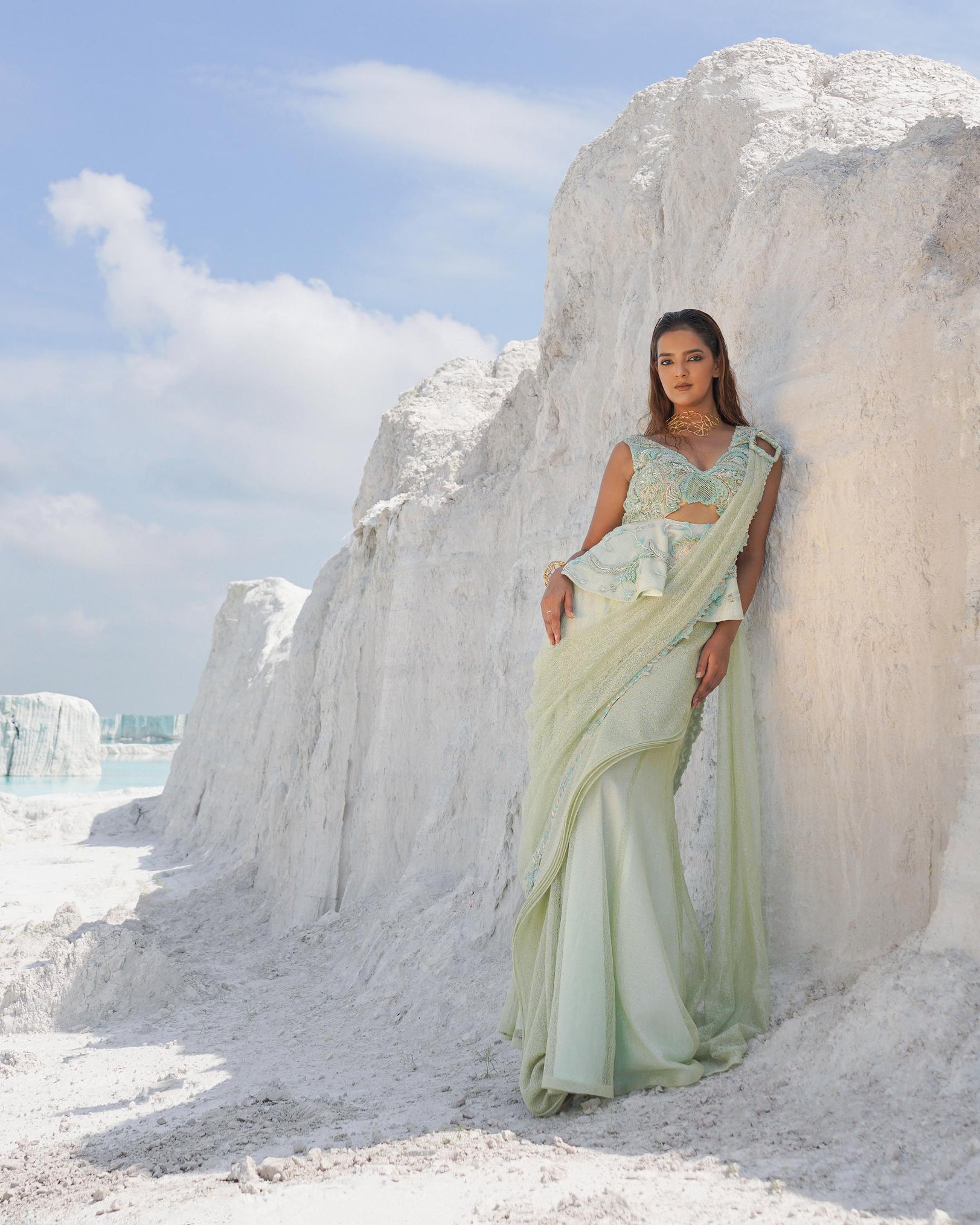 MINT BLOOM DRAPE SAREE (SIGNATURES)