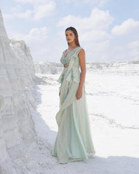 MINT BLOOM DRAPE SAREE (SIGNATURES)