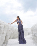 METALLIC MESH HALTER NECK WIRED DRAPE SAREE