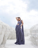 METALLIC MESH HALTER NECK WIRED DRAPE SAREE