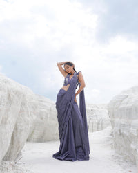 METALLIC MESH HALTER NECK WIRED DRAPE SAREE