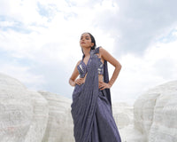 METALLIC MESH HALTER NECK WIRED DRAPE SAREE