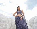 METALLIC MESH HALTER NECK WIRED DRAPE SAREE