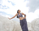 METALLIC MESH HALTER NECK WIRED DRAPE SAREE