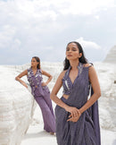METALLIC MESH HALTER NECK WIRED DRAPE SAREE
