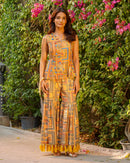 Printed Peplum Bodice & Garara Set in multi-coloured Warm Yellow