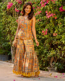Printed Peplum Bodice & Garara Set in multi-coloured Warm Yellow