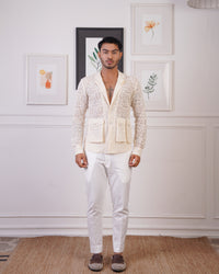 Crochet blazer style shirt with pants