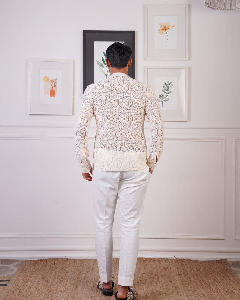 Crochet blazer style shirt with pants