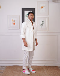 LINEN OVERLAY (DETAILED WITH DENIM THREAD ) WITH LINE SHIRT AND PANTS